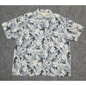 Tommy Bahama Hawaiian Floral Button Up Men XL Silk Blend Blue White
